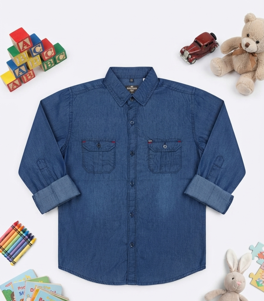 Kids Plain Denim Casual Shirt – Imported Fabric